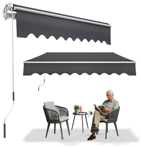 YRHome Gelenkarmmarkise Aluminium Markise Einziehbare Markise 400 x 300 cm Gelenkmarkise mit Handkurbel Terrassenmarkise Klemmmarkise Sonnenmarkise Balkonmarkise Sonnenschutz Dunkelgrau