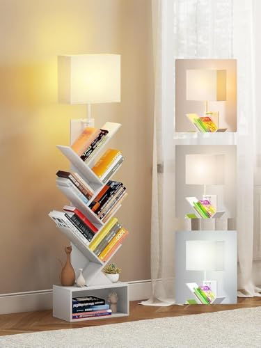 yeshine Standregal mit LED-Beleuchtung, 6 Ebenen Bücherregal,Weiß | LED‑Beleuchtung mit 3 Farbtemperaturen,Stauraum für Bücher, CDs & DVDs,Mit Kippschutz‑Vorrichtung,Geeignet für Wohn‑, Schlaf