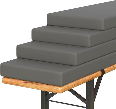 Amopatio 4er Set Bierbankauflage gepolstert, 220x25x4 cm XL Biertischgarnitur Auflagen Outdoor & Indoor, Bezug waschbar, Wasserdicht & UV-Schutz, Grau