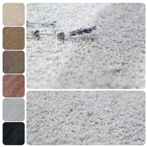 Teppichfliesen selbstliegend 50x50 cm Teppichboden Hochflor Velours | Hell-Grau, 1 Fliese