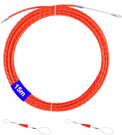 Guia Pasacables 15 m, φ 4 mm Enhebrador de Alambre Electrico, Cable Puller con Muelle de Guía, Kit de Enhebrado, para Obras de Telecomunicaciones, la Colocación de Cables, Naranja