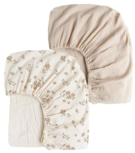 JM-2 Pack Bettlaken Spannbettlaken,Stubenwagen-Bettlaken,100% Musselin-Baumwolle,80 x 40 cm,universelle Spannbettlaken,Kinderwagen Matratzenbezug für Neugeborenes für ovale & eckige Matratzen (B)