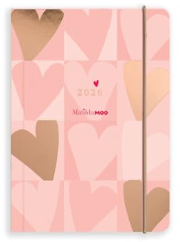 Terminplaner 2026 A6 von Matilda Moo – ein Tag pro Seite – eine Seite für alle sieben Tage – Roségold-Folie – strapazierfähige Kartenhüllen – Rosa