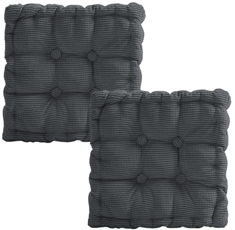Jinfanshurich 2er Set Stuhlkissen 40x40cm, Sitzkissen Outdoor, Sitzkissen Stuhl für Esszimmer, Wohnzimmer, Bürostuhl, Balkonstuhl, Sitzpolster, Quadrat (Dunkelgrau)