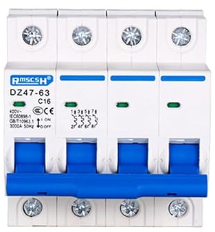 Interrupteur Disjoncteur Miniature DZ47-63 10A 16A 20A 25A 32A 40A 50A 63A 4P 400V Mini Disjoncteur MCB Interrupteur De Coupure Sécurité Domestique Chopper(63A)