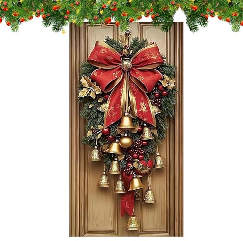 Vesidoloy Cubierta de Puerta Navideña | Grande Tela 180x90 Cm Cubierta Para Puerta Principal,Colgador Fondo Decoracion Navidena | Para Interior Exterior Fiesta