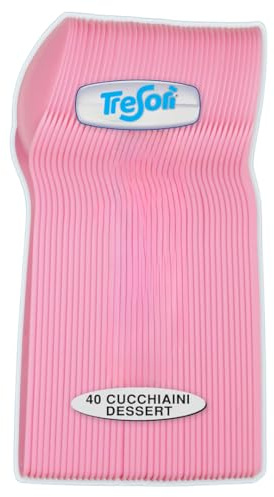 Tresorì - 40 Cucchiaini per Dessert in Plastica, Rosa, Cucchiai per Dolci, Torte, Gelato, Riutilizzabili e Lavabili | Ideali per Feste, Compleanni, Eventi | MADE IN ITALY