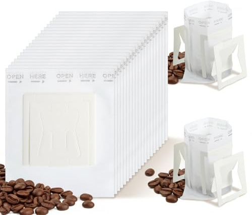 Lot de 50 filtres à café en papier à suspendre - Jetables - Pour camping, randonnée, voyage, bureau, maison, extérieur