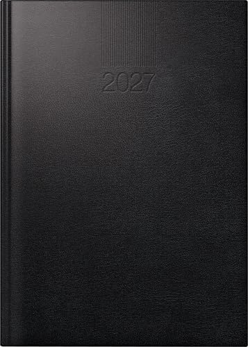 rido/idé 7028903907 Buchkalender Mod. ROMA 1 2027 A5, Kunststoff, schwarz: 1 Seite = 1 Tag, 1 Seite Monatsübersicht vor jedem Monat, halbstündliche Einteilung von 7-22 Uhr