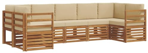vidaXL Sofagarnituren 7 pcs Natur und Beige Massivholz Akazie, Akazienholz Gartenmöbel-Set, modernes Sofa, Coole Lounge, modulare Sitze, Pooldeck-Style