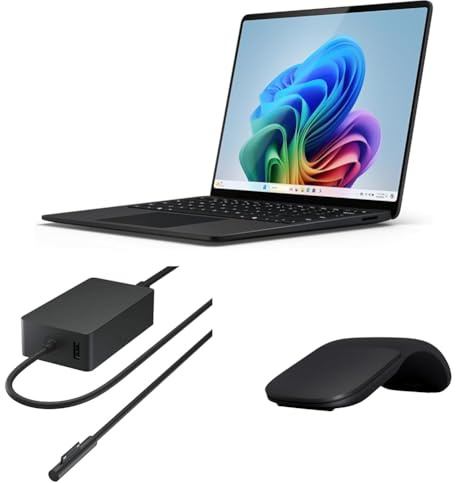 Microsoft Surface Laptop | Copilot+ PC | 13.8” LED | Snapdragon® X Elite | 16GB RAM | 512GB SSD | Schwarz + 65W Surface Connect Netzteil + Arc Maus – Home Office-Paket