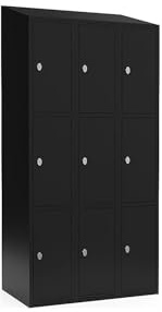 kaiserkraft | 3er-Schließfachschrank Fydor | 3 Abteile | Schwarz | B 900 mm | schräge Dachform | Vorhängeschloss