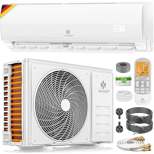 KESSER® Split Klimaanlage Set Quick Connect – WiFi & App Klimagerät mit Heizfunktion & Kühlmodus Wandklimaanlage, mit Kupferleitung 12000 BTU 3,4 kW Kältemittel R32 Inkl. Montagematerial