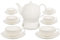Buchensee Teeservice aus Fine Bone China Porzellan. Teekanne in fein-cremigem Weiß mit 1,5l Füllvolumen, 6 Teetassen, 6 Unterteller und Stövchen.