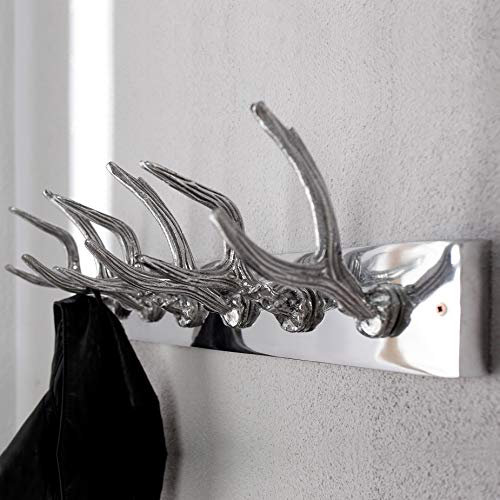 cagü Deko Design Wandgarderobe Hirschgeweih MAGNUS 6 Haken Silber poliertes Aluminium 50cm