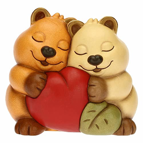 THUN - Soprammobile Coppia Quokka Love in Ceramica Decorata a Mano, Versione Media, Linea Quokka, 13.5x10x12.5 cm h