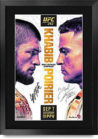 HWC Trading UFC 242 Khabib Nurmagomedov Dustin Poirier gedrucktes Autogramm für UFC Fanartikel-Fans – A3 gerahmt