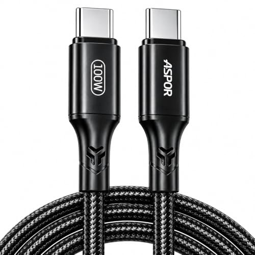 ASPOR USB-C auf USB-C Kabel 100W 2 m – PD 5A Schnellladekabel, Nylon-Geflecht, Fast Charging & Datenübertragung, kompatibel mit iPhone 17/16/15, MacBook Air/Pro, iPad, Samsung Galaxy S25/S24