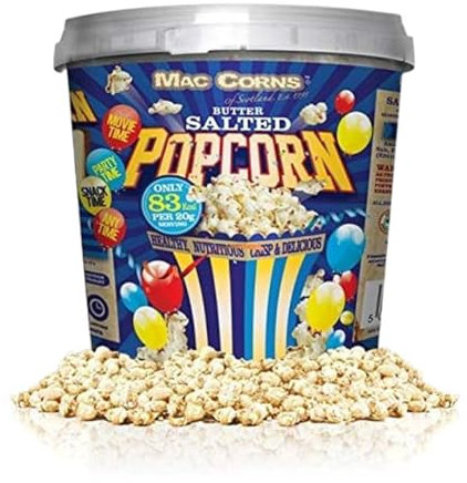 MacCorns Salted Popcorn Sharing Bucket - 10 Litre Mega Bucket Salted Popcorn Traditional Popped Pop corn, Perfect for Movie Nights or Parties