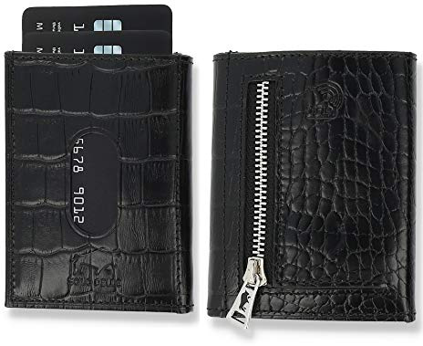 NEU: SOLO PELLE® Slim Wallet mit Münzfach [12 Karten] Slimwallet Riga [RFID-Schutz] Kartenetui mit Münzfach [Leder] Smart Wallet für Männer und Damen (Kroko Schwarz)