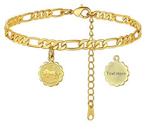 ChainsHouse Damen Fußkette Stier Anhänger Runde Münze Fußkettchen 22cm+5cm anpassbares Freundschafts Partner Fußschmuck