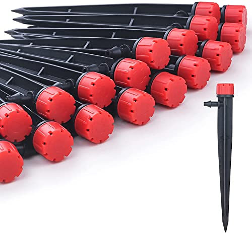 La Farah 50pcs Drip Emitters for 1/4 Drip Irrigation Tubing, Adjustable 360 Degree Water Flow Drippers on 5 Arrow Stake, Garden Irrigation Drippers for (4-7mm) Watering System