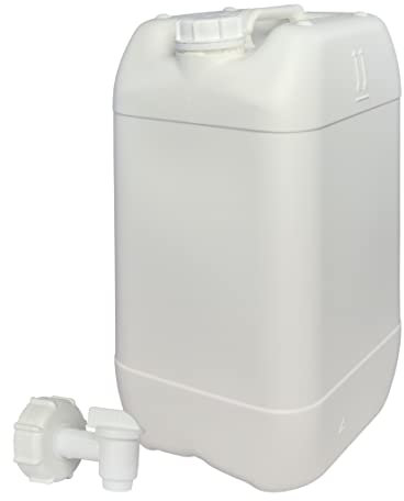 Garrafa con Grifo 25 litros Blanca. Apta para uso alimentario. Boca ancha. Idónea como depósito de agua potable. Resistente a químicos. (1 Unidad).
