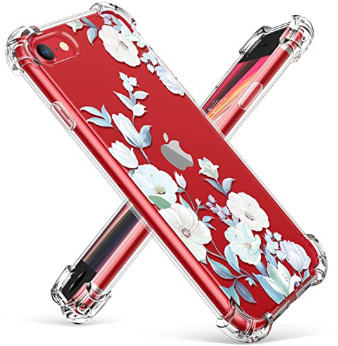 GVIEWIN Clear Flower Compatible with iPhone SE 2022/SE 2020/8/7 Case, Soft TPU Slim Transparent Flexible Case for 4.7 SE3/SE2/8/7, Hibiscus