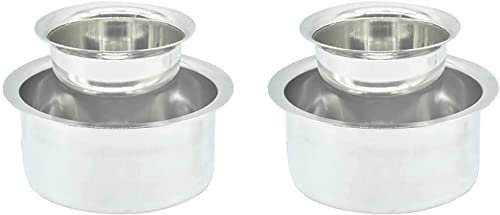 Export Quality South Indian Stainless Steel Dabara Set/ Madrasi Filter Coffee Set/ Kumbakonam Coffee Dabara Set - Silver Pack of 2