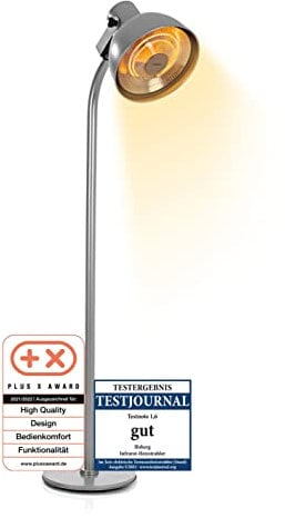 Hoberg Radiateur infrarouge avec élément chauffant en carbone, sans perte d'énergie | style lampe de studio | 3 réglages de chaleur, chauffage rapide, extérieur (IP34) et intérieur