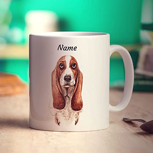 Personalised Basset Hound Dog Mug - Add Any Name - Gift for Pets, Dog Lovers - Present for Christmas, Birthday - 11oz Ceramic Cup