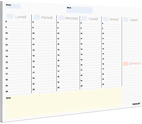 PACKLIST Planner Settimanale Scrivania - A4 - Agenda 52 Flogi - Appuntamenti - Calendario Perpetuo di Design