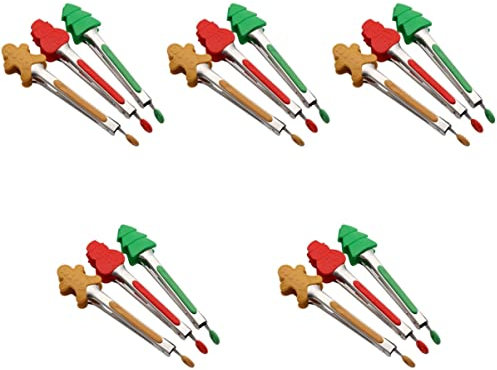 Buffetzange 15 Stück Stil für Widerstandsgrill mit Grill Kleiner Schneemann Salat Lebkuchen Brotklammern Niedlich Bunt Küchenmann Wiederverwendbare Elemente Kinder Silikon