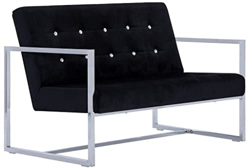 Makastle 2-Sitzer Sofa Couch Polstersofa Lounge Bank Küchensofa Sitzbank Polsterbank Sofa Küchenbank Sofabank Wohnzimmer Sitzmöbel, 114 x 78 x 81 cm Schwarz Chrom und Samt