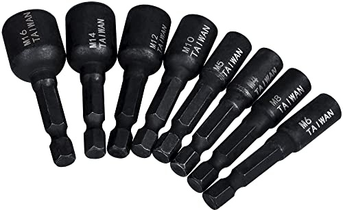 Mesee 8 Pieces Tap Socket Wrench Set, 1/4 Inch Hex Shank High Hardness Alloy Steel Machine Thread Taps Socket Wrenches Air Impact Driver Socket Spanner Accessory, M4/ M5/ M6/ M8/ M10/ M12/ M14/ M16