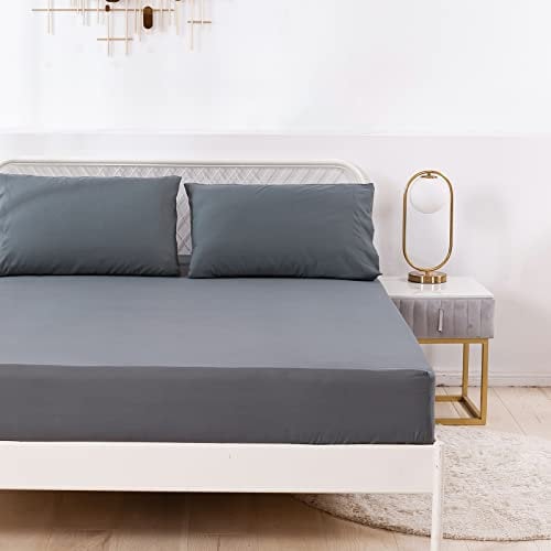Jemiipee Spannbettlaken Einfarbig 180x200 cm für Matratzen bis 35cm, Betttuch Leintuch Weiche Polyester-Mikrofaser Bettlaken Dunkelgrau