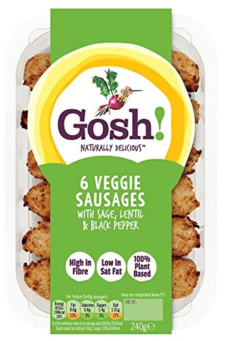 Gosh! 6 Veggie Sausages with Sage, Lentil & Black Pepper, 240g