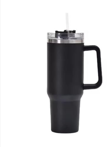 40 oz Stainless Steel Large Cup Tumbler Mug with Straw and Handle reuseable Black