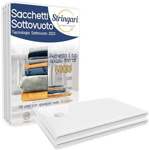 Stringari 2 Sacchi XL 100x80 - Sacchetti Sottovuoto Vestiti - Buste di Qualità Superiore per Piumoni