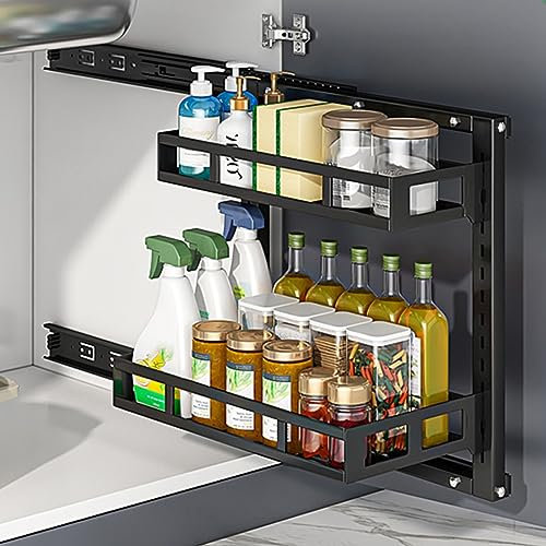 GIZNXBA Organizador Bajo Fregadero Extraible Under Sink Organizer Metal De 2 Niveles, Organizadores Y Almacenaje Bajo Fregadero De Espacio Estrecho para Cocina Baño (Color : /Black, Size : 40cm)