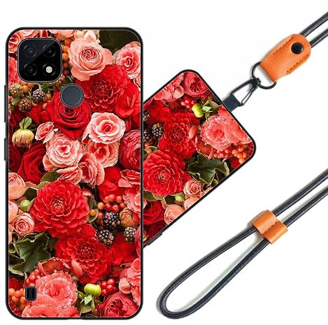 JEZSTHAI Funda Compatible con Realme C21 Carcasa de Silicona Suave con Correa Colgante Correa de Cuello Cordón para Movil,Anti-Choque Protección Case con Patrón.Patrón*A03