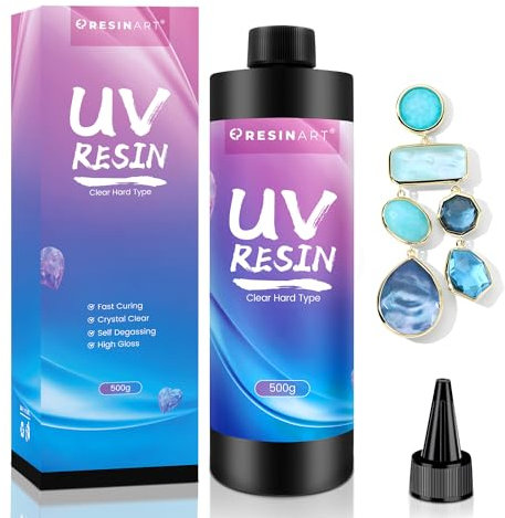 UV Harz 500g, UV Harz klar, Upgrade UV Resin hart, kristallklares Transparent UV Schnellhärtende UV Epoxidharz für Schmuck Herstellung DIY Handwerk