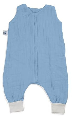 pic Bear 634 Sommer-Jumper: Leichter Musselin-Baumwoll Sommerschlafsack mit Beinen - 0,5 TOG (airy Blue, 80 cm)