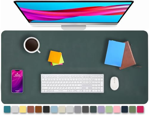 KKTECH Leather Desk Pad, Non-Slip, Mouse Pad, Premium Office Table Writing Mat for Laptop Writing, Waterproof Leather Mat (Emerald, 60 x 35)