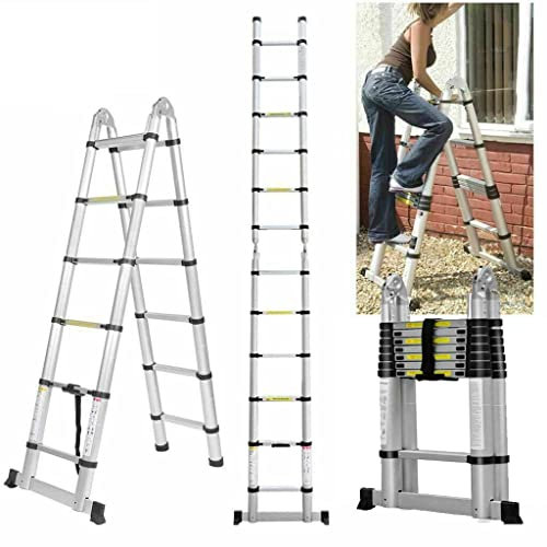 Échelle télescopique Pliante en Aluminium de 5 m(2,5m+2,5m)- Échelle Pliante Extensible - Escabeau télescopique Extensible - Échelle Multifonction - Charge maximale : 150 kg