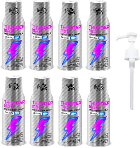 Sirop FruttaMax Boisson Énergisante – Sirop pétillant caféiné – SANS sucre | Compatible avec machine à soda, idéal pour un mode de vie actif 8 x 500 ml – ThunderMax ZERO