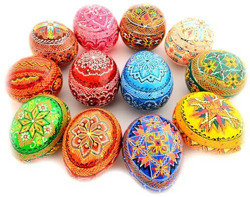 SKRRYNYA Ostereier bemalte Eier Holz Ukrainisch Pysanky Pysanka Polnisch Pisanki Tschechische Kraslice, 12er Set