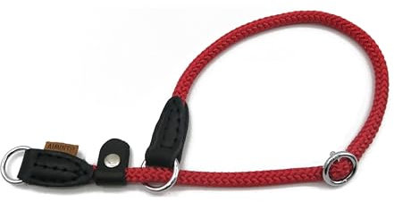 Aiminto Collier rond en corde tressée pour chien avec butée réglable et anneau d'arrêt coulissant – Idéal pour les petits chiens (taille S (6,35 mm à 35,6 cm de long, rouge)
