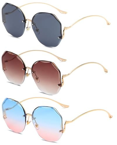BSITSSS 3 Stücke Sonnenbrille Damen, Rimless Sunglasses, Randlose Sonnenbrille, Retro Durchsichtige Linse Rahmenlose Sonnenbrille für Frauen Männer, Frame Sunglasses