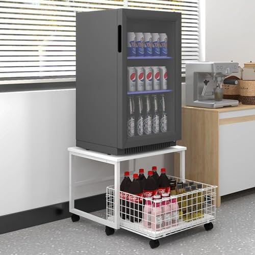 PUNCIA Mini supporto mobile per frigorifero con grande capacità di archiviazione tavolo portatile per frigorifero con 4 ruote bloccabili Tavolo piattaforma per elettrodomestici con cassetto cestino